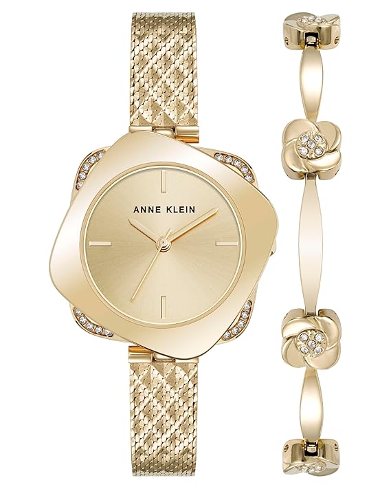 Anne Klein Women's Premium Crystal Accented Mesh Watch and Bracelet Set