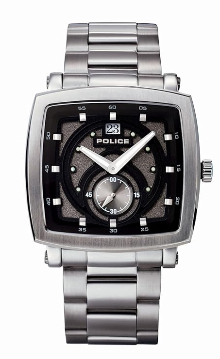 Police Men's PL-11599JS/02M Phalanx Rectangular Charcoal Dial Steel Watch