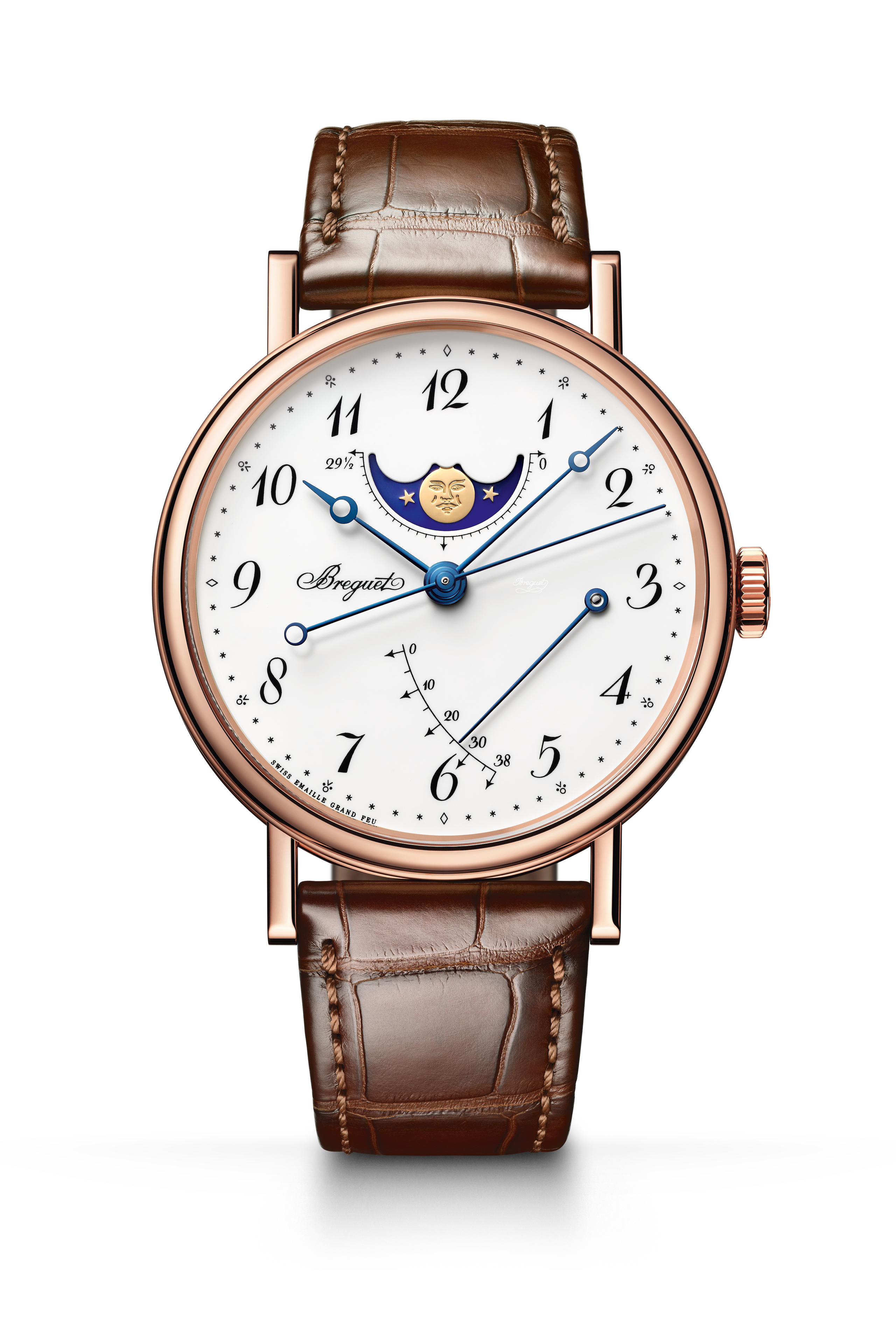 Breguet Classique Phase de Lune 7787 7787BR/29/9V6 39 mm Rose Gold White Enamel Dial Watch for Men
