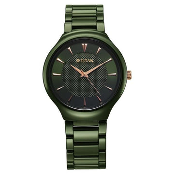 Titan Regalia Ceramics Quartz Analog Green Dial Green Color Ceramic Strap Watch For Men