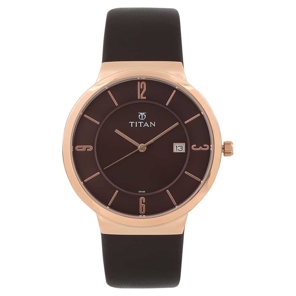 Brown Dial Black Leather Strap Watch 90053WL01J
