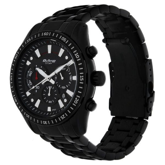 Titan Quartz Chronograph Black Dial Stainless Steel Strap Watch for Men
