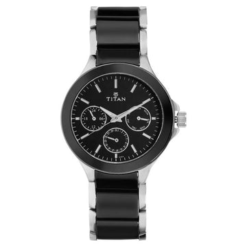 Titan Ceramics Black Dial Quartz Multifunction Stainless Steel and Ceramic Strap watch for Men