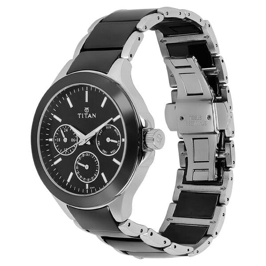Titan Ceramics Black Dial Quartz Multifunction Stainless Steel and Ceramic Strap watch for Men