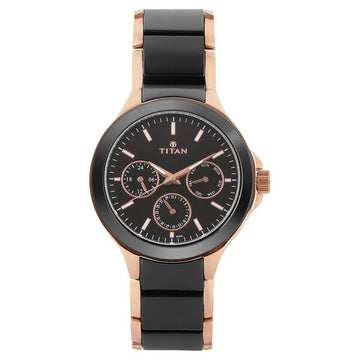 Titan Quartz Multifunction Black Dial Stainless Steel & Ceramic Strap Watch for Men