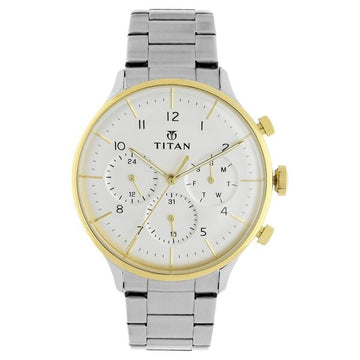 Titan White Dial Quartz Multifunction Stainless Steel Strap watch for Men