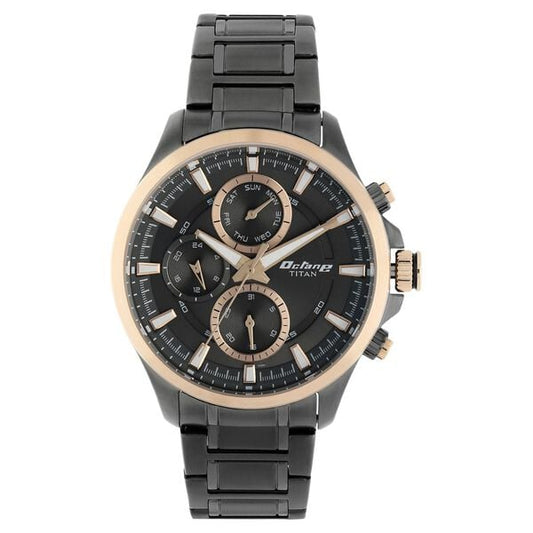 Titan Np90104km04 Multifunction Black Dial Stainless Steel Strap Watch for Men