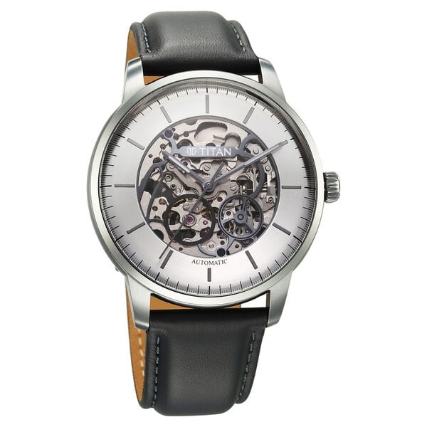 Titan Automatic Color Upgrade Silver Dial Grey Leather Strap Watch For Men