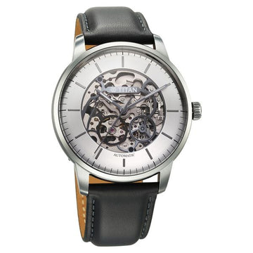 Titan Automatic Color Upgrade Silver Dial Grey Leather Strap Watch For Men
