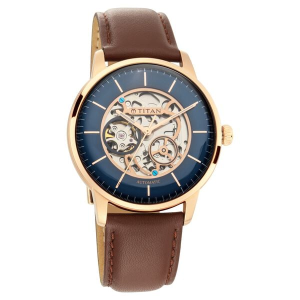 Titan Automatics Blue Dial Automatic Leather Strap watch for Men ns90110wl02