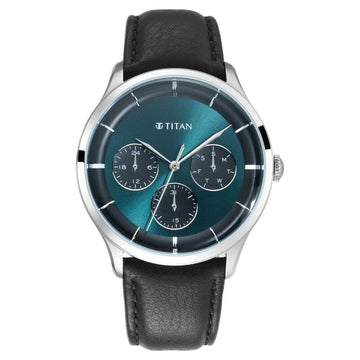 NQ90125SL02 Titan Light Leathers Green Dial Quartz Multifunction Leather Strap watch for Men