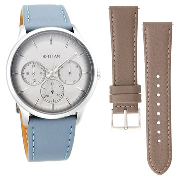 Light Grey Dial Leather Strap Watch NQ90125SL03 - Kamal Watch Company