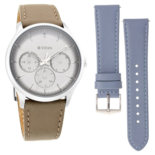 Light Grey Dial Leather Strap Watch NQ90125SL03 - Kamal Watch Company