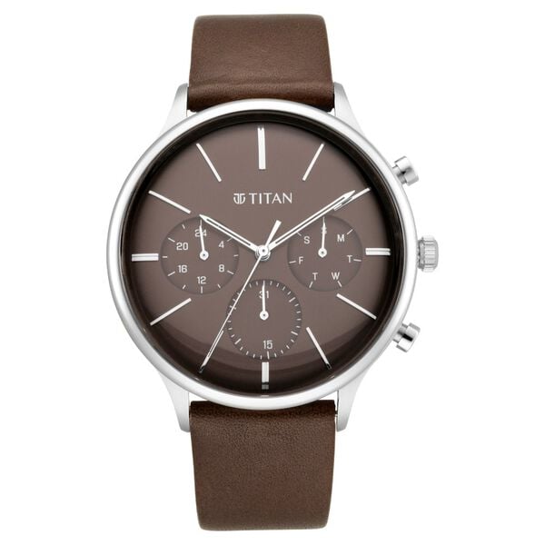 Titan Quartz Multifunction Brown Dial Leather Strap Watch for Men