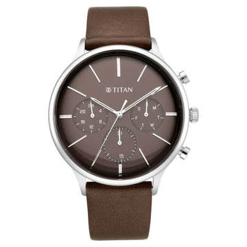 Titan Quartz Multifunction Brown Dial Leather Strap Watch for Men