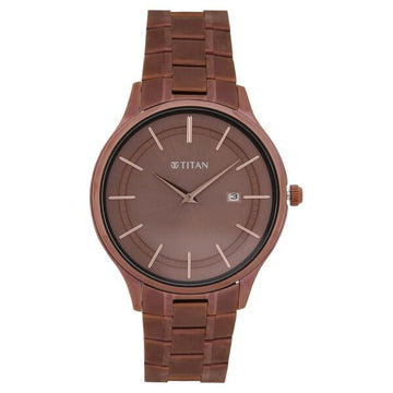Titan Classique Slimline Brown Dial Analog with Day and Date Stainless Steel Strap Watch for Men
