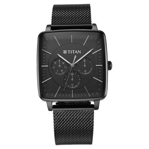 Titan Avant Garde Black Dial Quartz Multifunction Stainless Steel Strap watch for Men