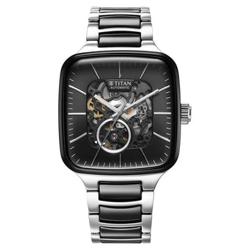 Titan Ceramic Fusion Automatic Square Black Dial Silver Dual-Toned  Watch for Men