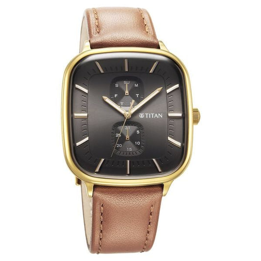 Titan Avant Garde Anthracite Dial Quartz Multifunction Leather Strap watch for Men