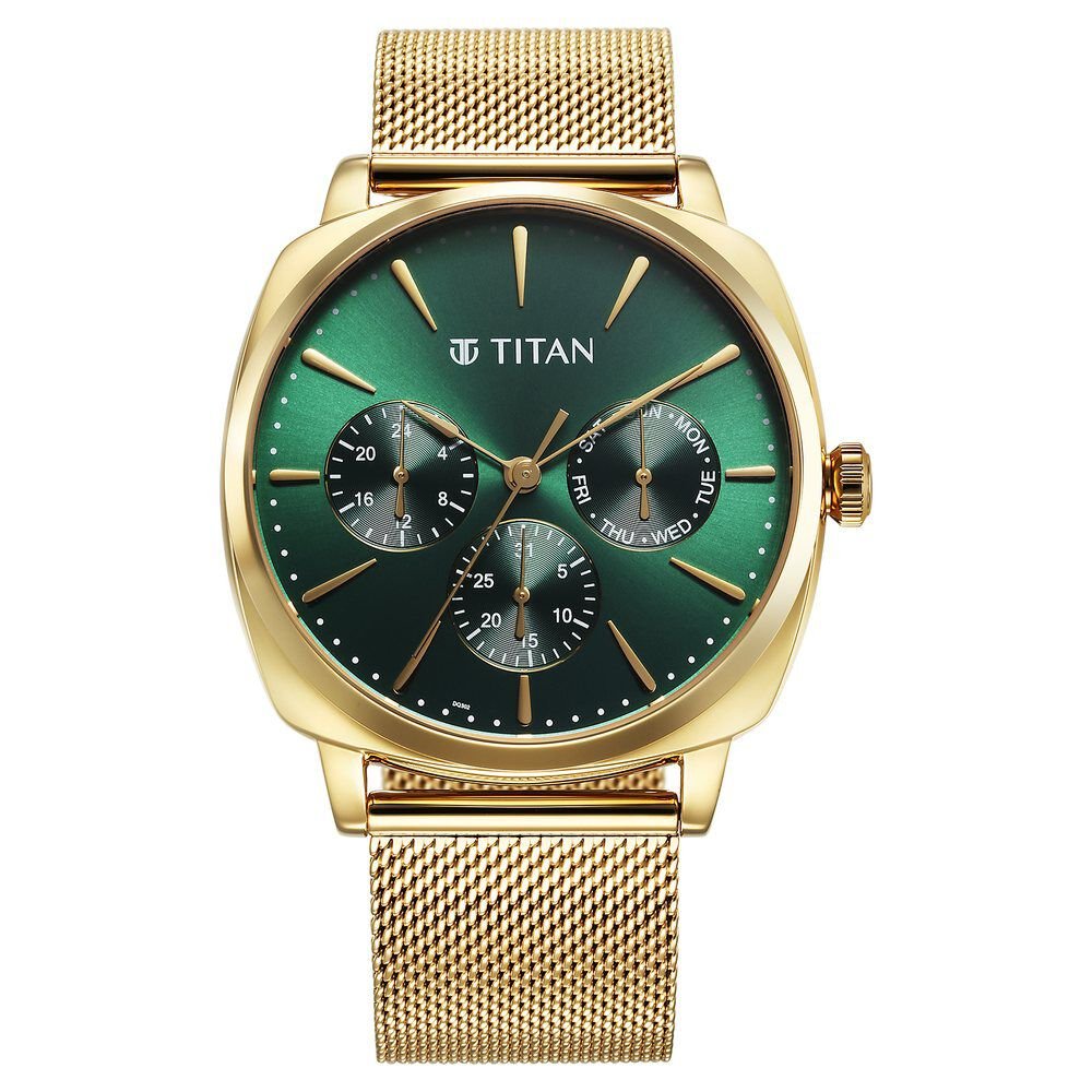 Titan NT90189YM01 Classique Suave Green Dial Watch for Men