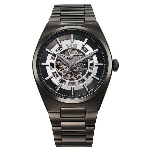 Titan Nexus Skeletal Automatic Analog with Gun Dial Gun Stainless Steel Strap Watch for Men