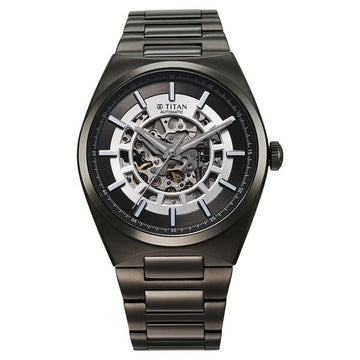 Titan Nexus Skeletal Automatic Analog with Gun Dial Gun Stainless Steel Strap Watch for Men