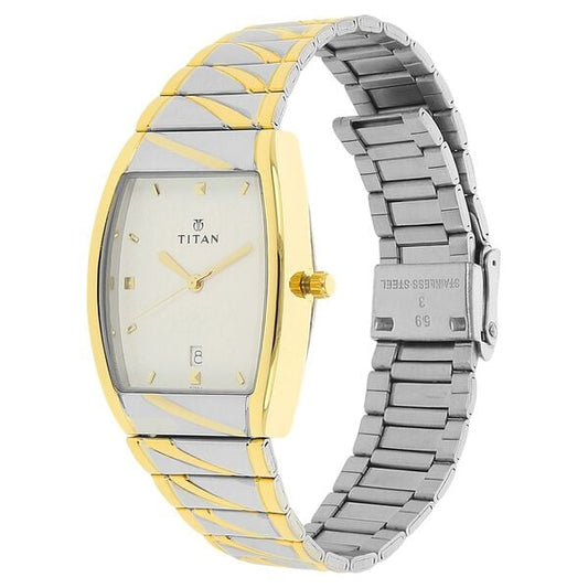 Titan Analog with Date White Dial Stainless Steel Strap watch for Men