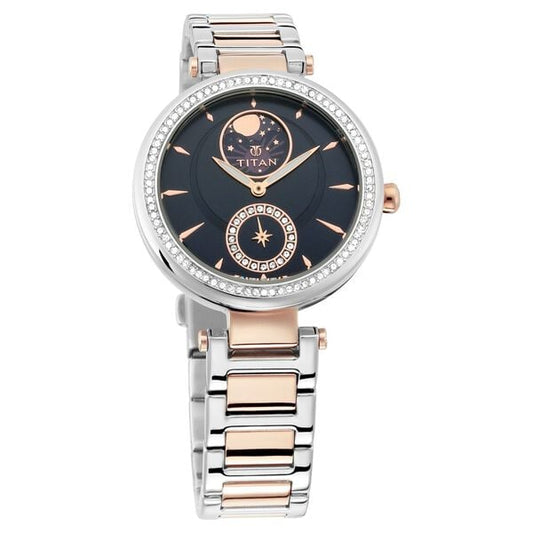 Titan Stellar Blue Dial Moonphase Stainless Steel Strap watch for Women