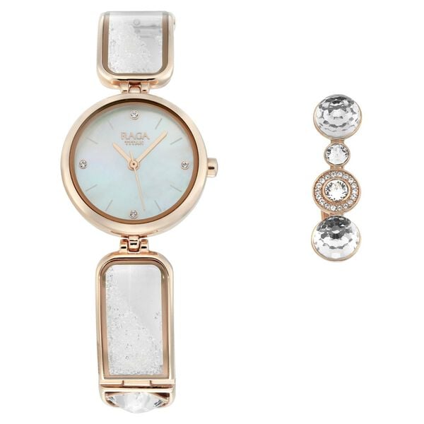 Titan Raga Cocktails Mother of Pearl Dial Analog Metal Strap Watch for Women