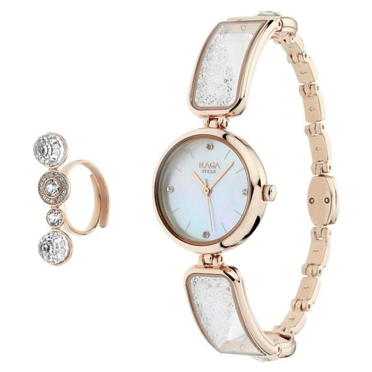 Titan Raga Cocktails Mother of Pearl Dial Analog Metal Strap Watch for Women