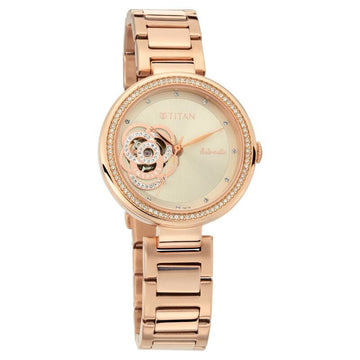 NM95112WM01 Titan Self Expression Rose Gold Dial Women Watch With Stainless Steel Strap