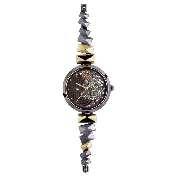 Titan Raga Facets Brown Dial Analog Stainless Steel Strap watch for Women