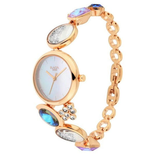 Titan Raga Moments Of Joy Quartz Analog Mother of Pearl Round Dial Rose Gold Metal Strap Watch For Women