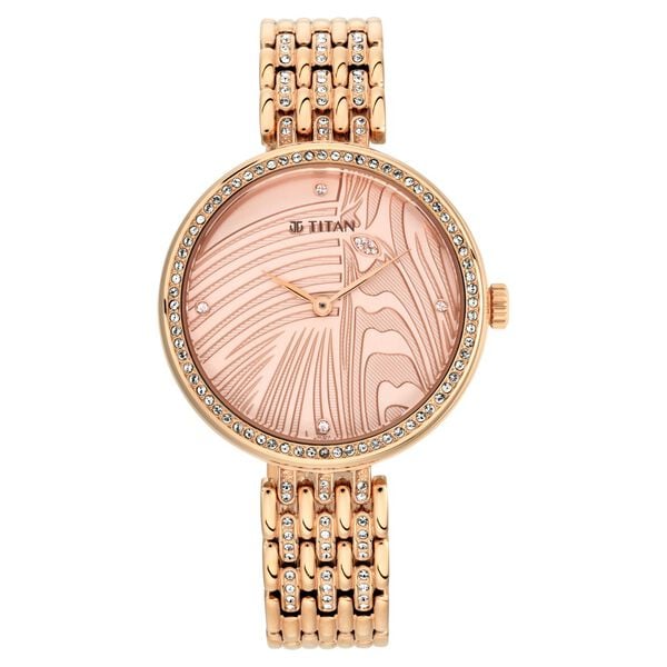 Titan Animalia Quartz Analog Dial Rose Gold Stainless Steel Strap Watch For Women