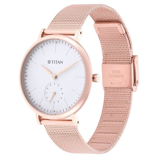 Titan Slimline White Dial Analog with Date Stainless Steel Strap watch for Women