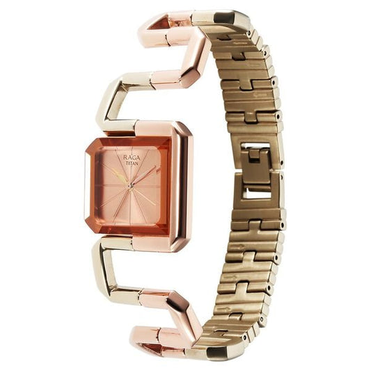 Titan Raga Delight Quartz Analog Rose Gold Dial Rose Gold Stainless Steel Strap Watch For Women