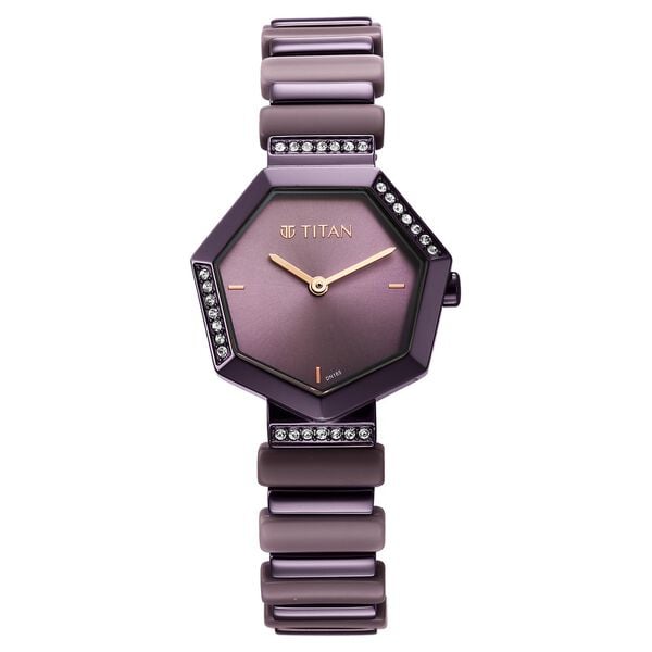 Titan Glitz Purple Dial Metal & Plastic Strap Watch for Women