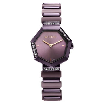 Titan Glitz Purple Dial Metal & Plastic Strap Watch for Women