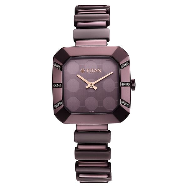 TITAN Glitz Purple Dial Metal & Plastic Strap Watch for Women
