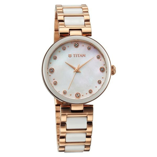 Titan Purple Ceramics Mother Of Pearl Dial Analog Steel and Ceramic Strap watch for Women