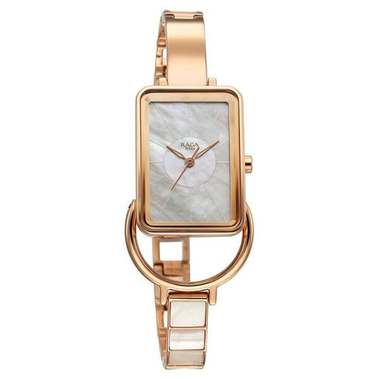 Titan Raga Power Pearls Quartz Analog Watch For Women With Mother of Pearl Dial Rose Gold Metal Strap