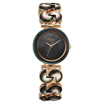 Titan Raga Black Pearl Quartz Analog Mother Of Pearl Dial Metal Strap Watch For Women