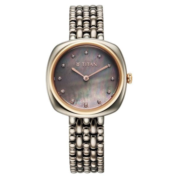Titan Aura Quartz Analog Titanium Mother of Pearl Dial Titanium Stainless Steel Strap Watch for Women