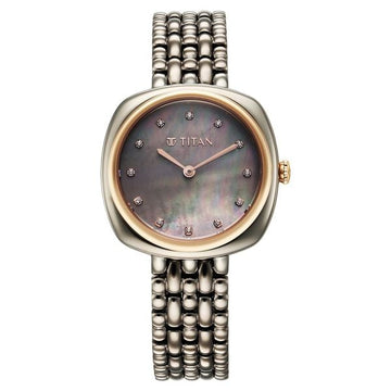 Titan Aura Quartz Analog Titanium Mother of Pearl Dial Titanium Stainless Steel Strap Watch for Women