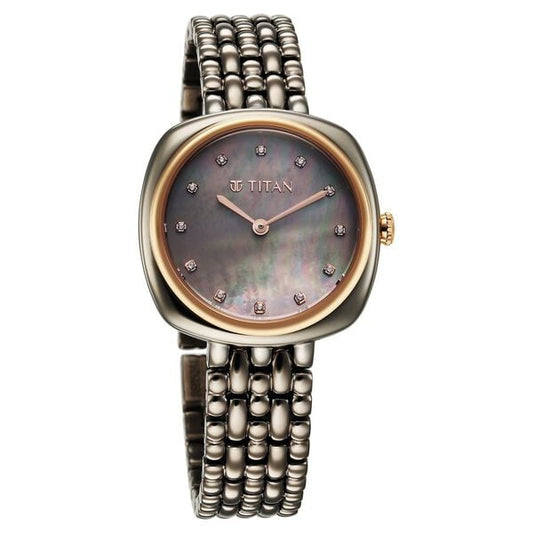 Titan Aura Quartz Analog Titanium Mother of Pearl Dial Titanium Stainless Steel Strap Watch for Women