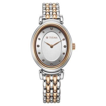 Titan Aura Quartz Analog Silver Dial With Two Toned Stainless Steel Strap Watch For Women