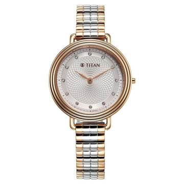Titan Aura Quartz Analog Silver Dial Two Toned Stainless Steel Strap Watch For Women