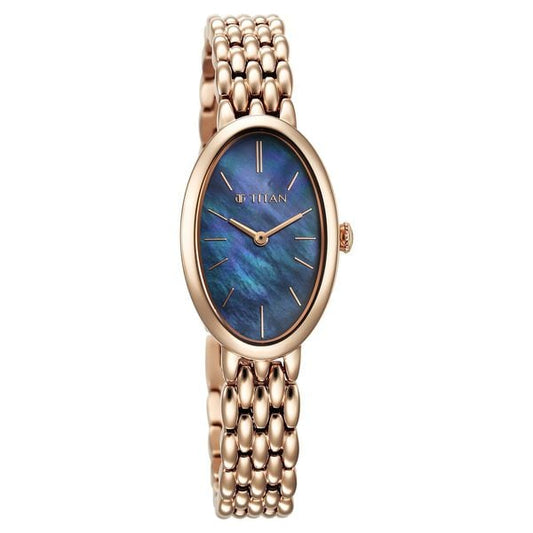 Titan Aura Quartz Analog Mother Of Pearl Dial Stainless Steel Strap Watch for Women
