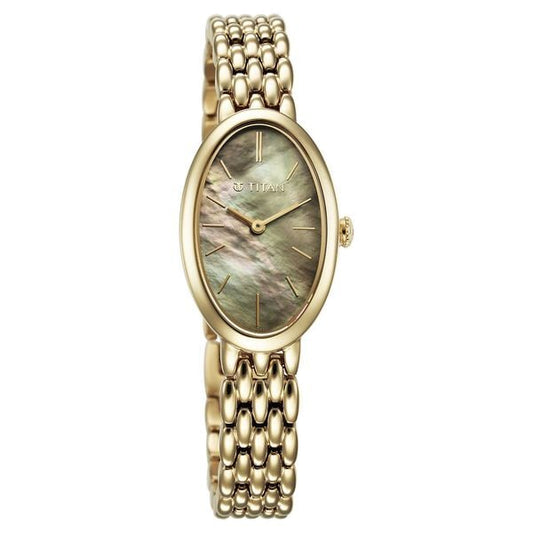 Titan Aura Quartz Analog Mother Of Pearl Dial Stainless Steel Strap Watch for Women