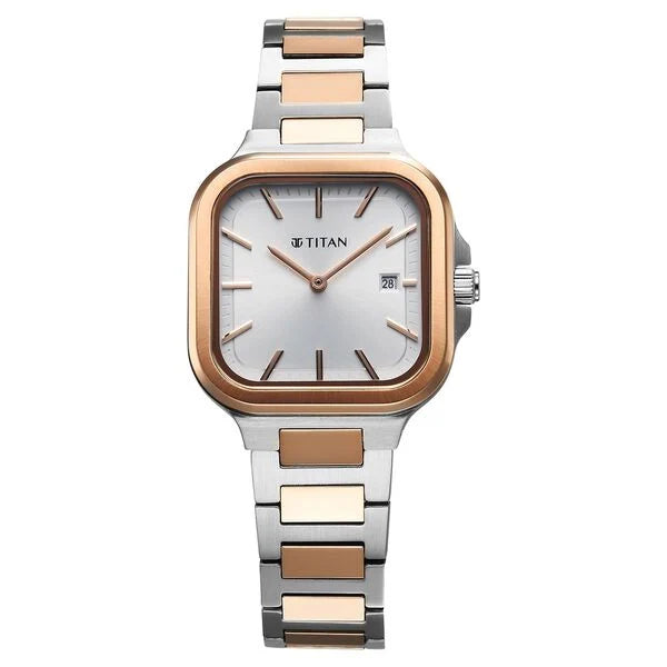 Titan 95291KM01 Slim Square Quartz Silver Dial Women's Watch